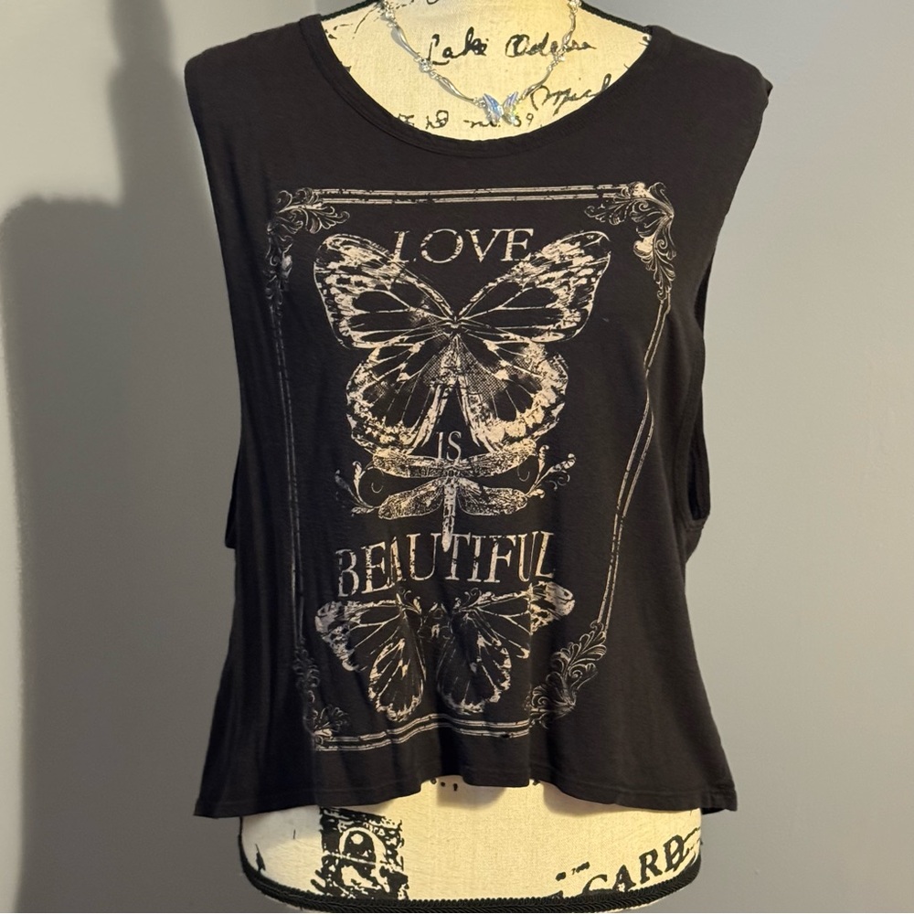 Decree Black Graphic Sleeveless Muscle Top